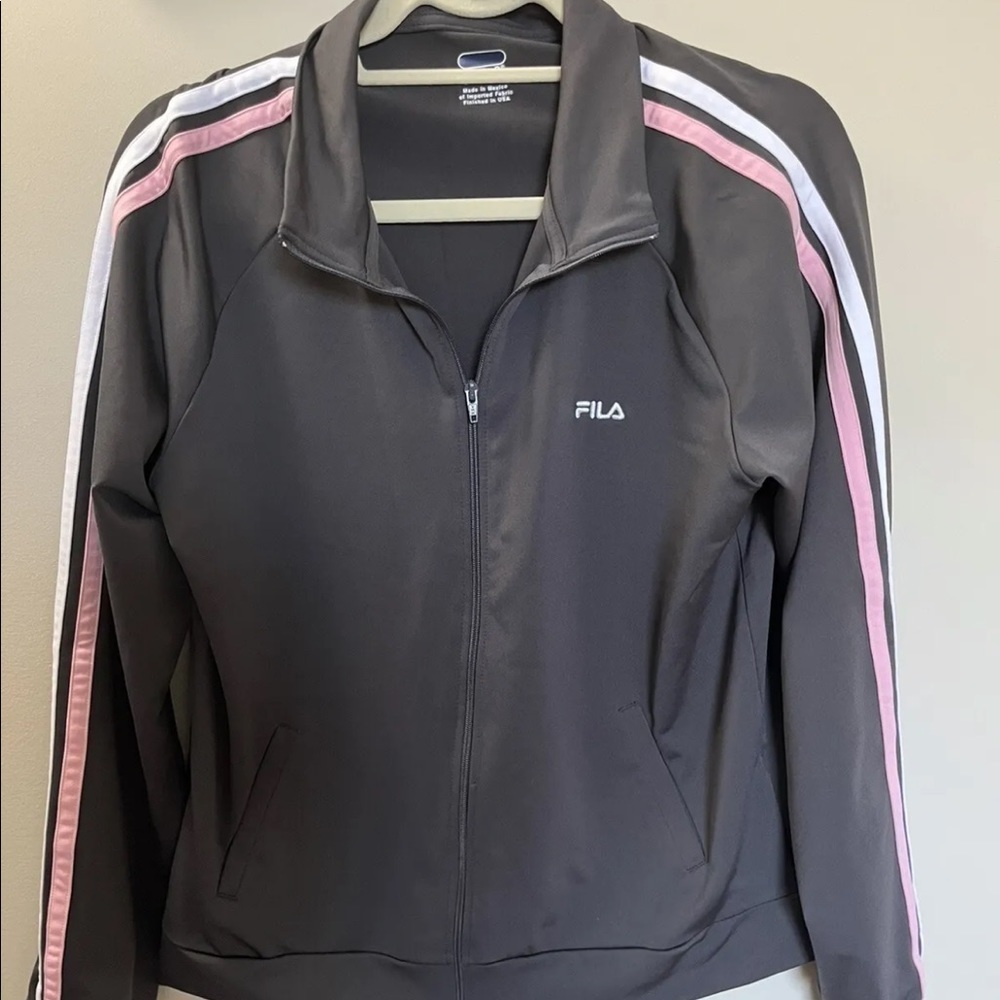 Fila Gray Pink Stripe Track Style Zip Jacket
